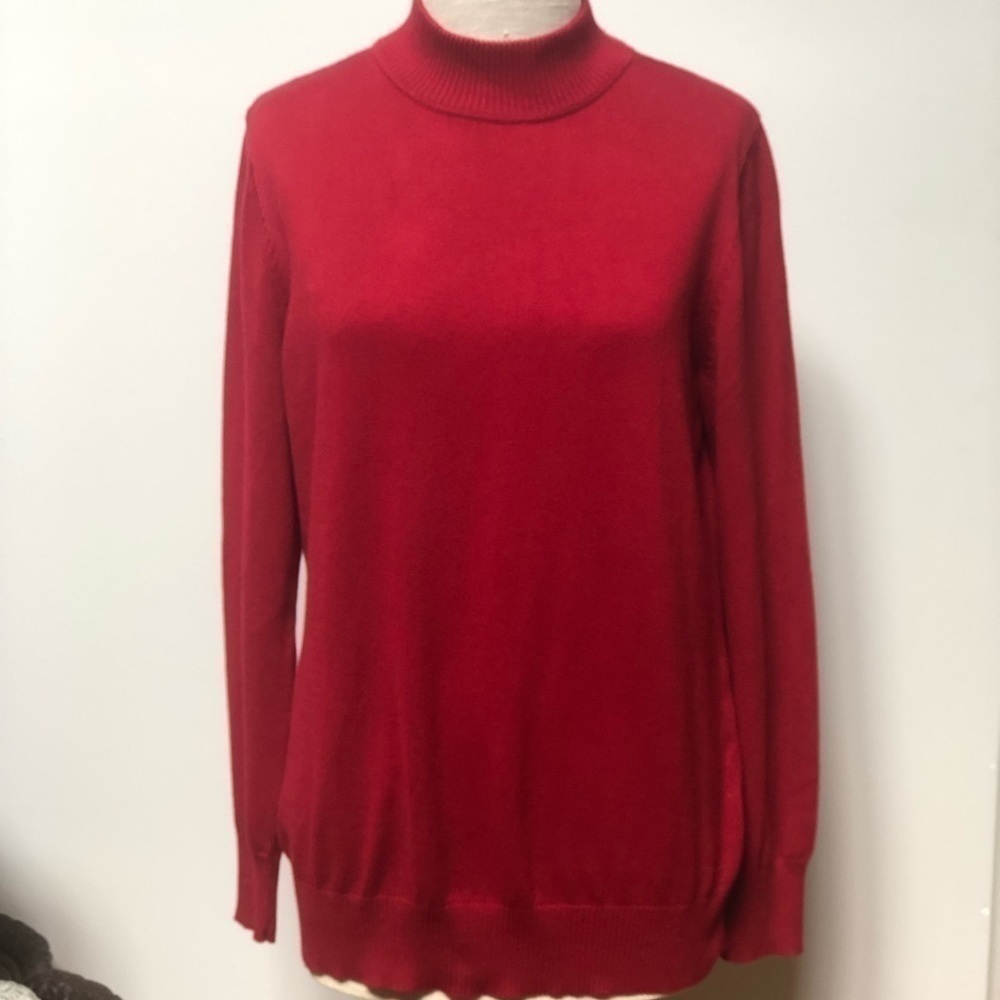 roz‎ & Ali 𝅺DRESS barn red long sleeve sweater shirt size M NWT #1010